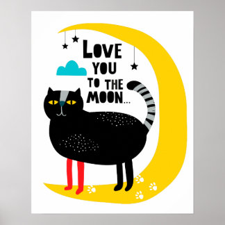 Katt vid måne poster