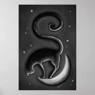 Katt vid måne poster