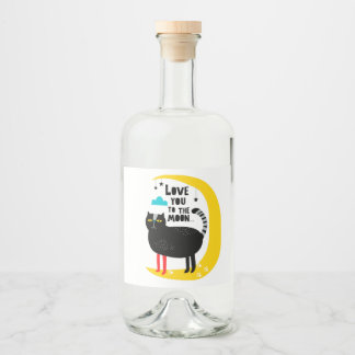 Katt vid måne spritflaskor etikett