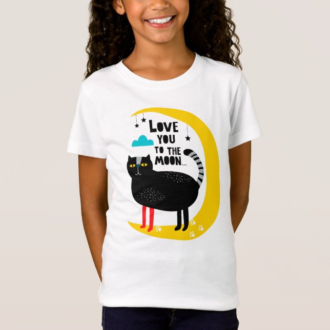 Katt vid måne t shirt (Framsida)