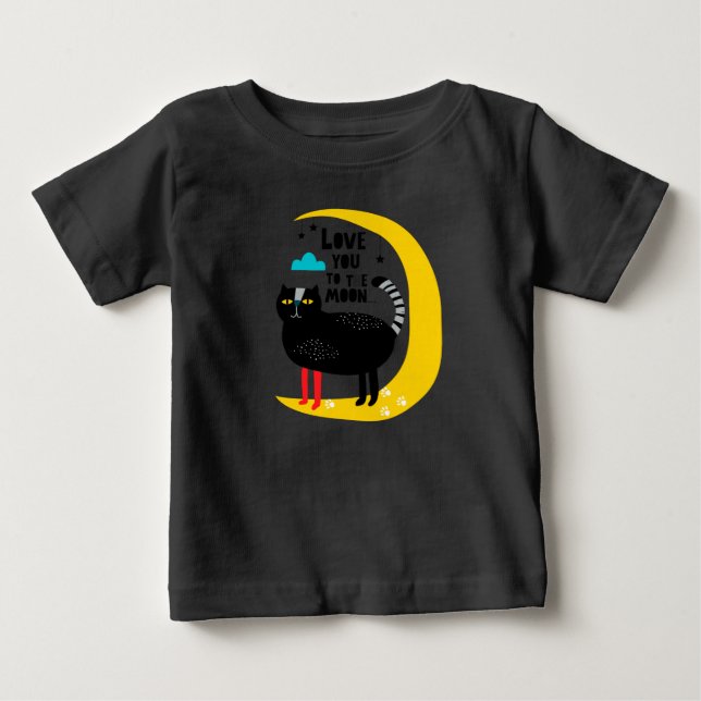 Katt vid måne t shirt (Framsida)