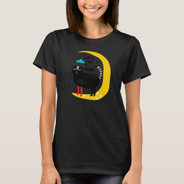 Katt vid måne t shirt (Framsida)