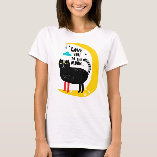 Katt vid måne t shirt (Framsida)