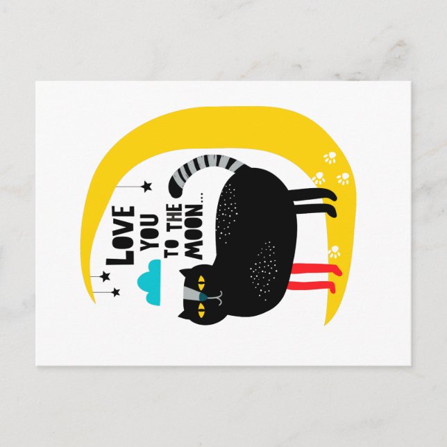 Katt vid måne vykort (Framsida)