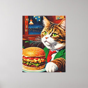 Katt vid Middag beställning av en ostburgare Canvastryck