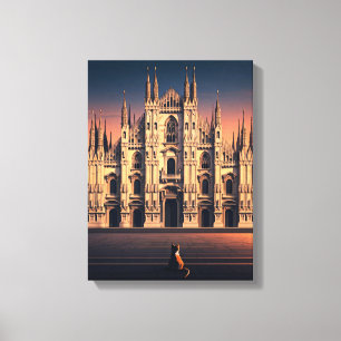 Katt vid Milan Duomo Sträckt Canvastryck