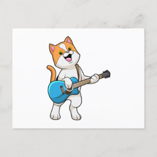 Katt vid musik med gitarr vykort