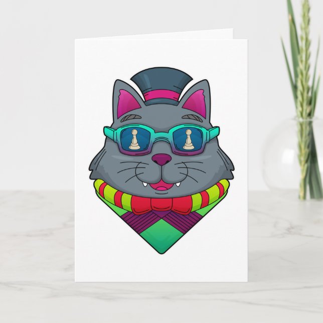 Katt vid schack med schackpjäs bonde kort (Framsida)