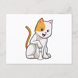 Katt vid schack med schackpjäs bonde vykort