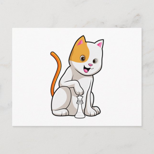 Katt vid schack med schackpjäs bonde vykort (Framsida)