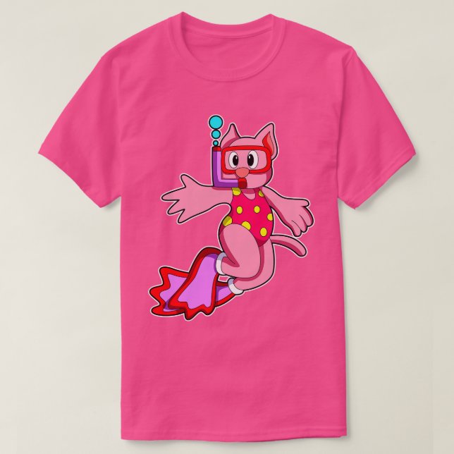 Katt vid simning med simmande glasögon t shirt (Design framsida)