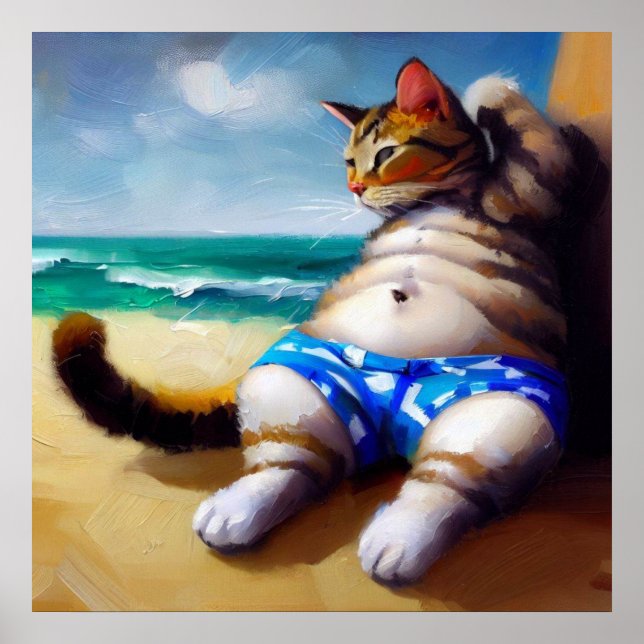 Katt vid stranden poster (Framsidan)