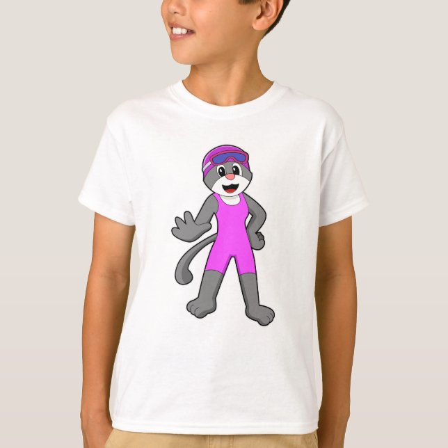 Katt vid Swimming med Swimfit T Shirt (Framsida)