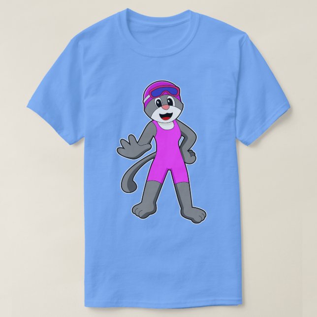 Katt vid Swimming med Swimfit T Shirt (Design framsida)