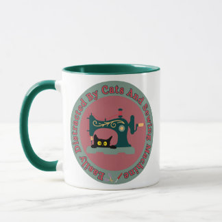 Katt vid symaskin Retro Mugg