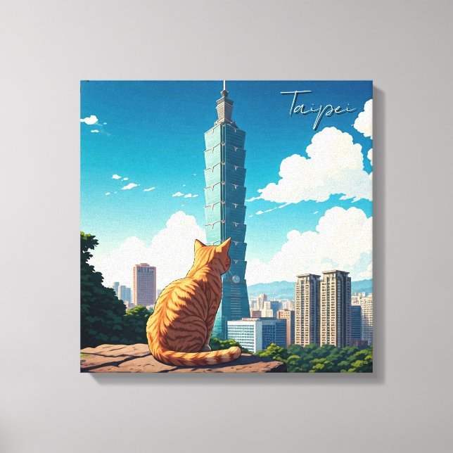 Katt vid Taipei 101 Taiwan Canvastryck (Framsida)
