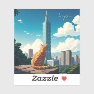 Katt vid Taipei 101 Taiwan Klistermärken