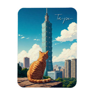 Katt vid Taipei 101 Taiwan Magnet