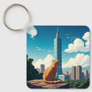 Katt vid Taipei 101 Taiwan Nyckelring