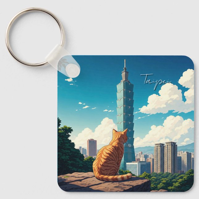 Katt vid Taipei 101 Taiwan Nyckelring (Framsida)