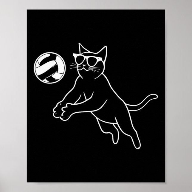 Katt vid tvättning av ungar Volleyball Cat Poster (Framsidan)