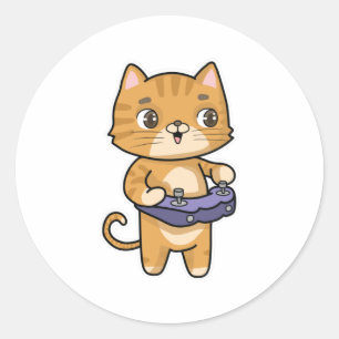 Katt vid uppspelning med styrenhet runt klistermärke