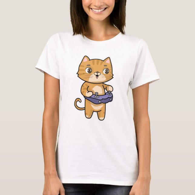 Katt vid uppspelning med styrenhet t shirt (Framsida)