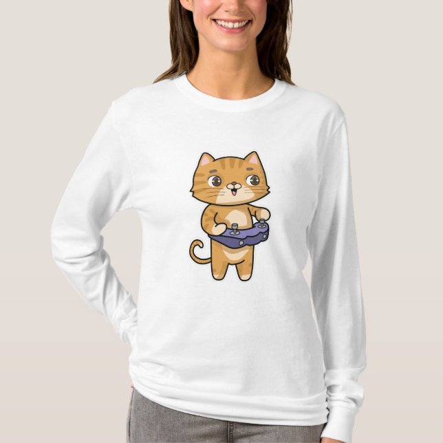 Katt vid uppspelning med styrenhet t shirt (Framsida)