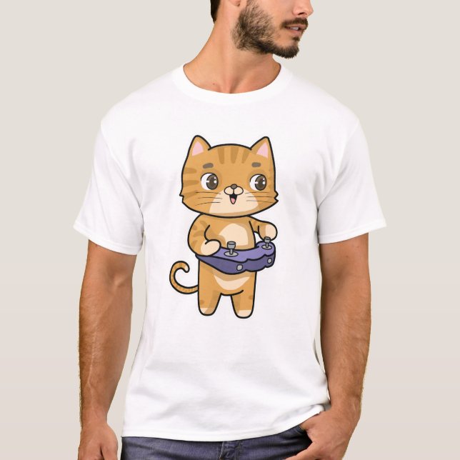 Katt vid uppspelning med styrenhet t shirt (Framsida)