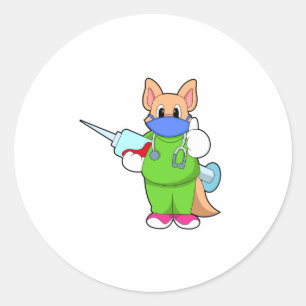 Katt vid vaccination med spruta runt klistermärke