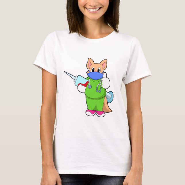 Katt vid vaccination med spruta t shirt (Framsida)