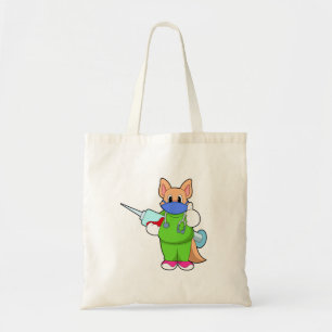 Katt vid vaccination med spruta tygkasse