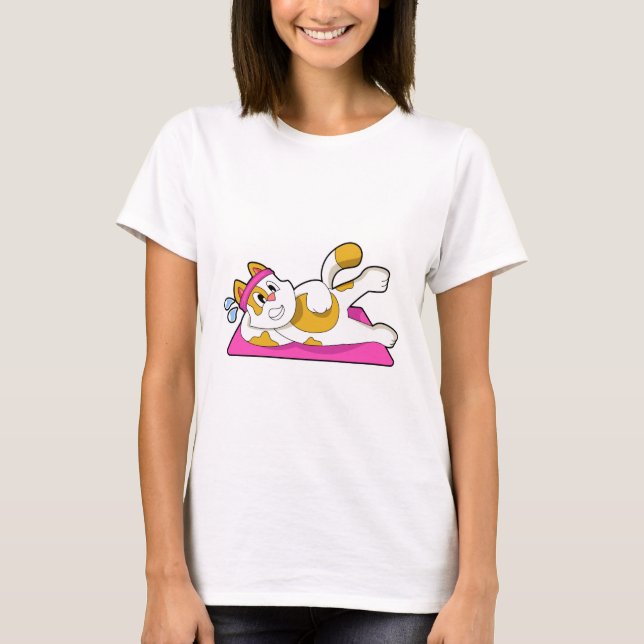 Katt vid Yoga Stretching-övning T Shirt (Framsida)