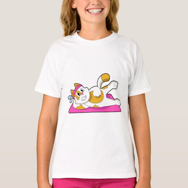 Katt vid Yoga Stretching-övning T Shirt (Framsida)