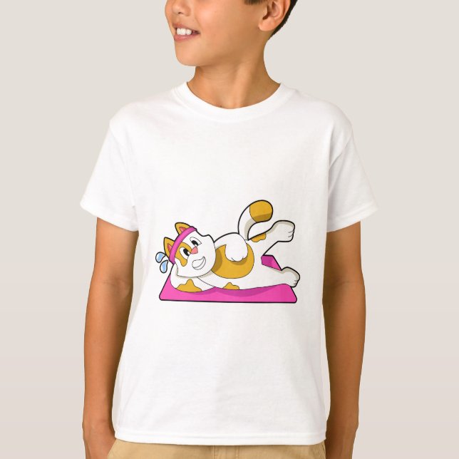 Katt vid Yoga Stretching-övning T Shirt (Framsida)