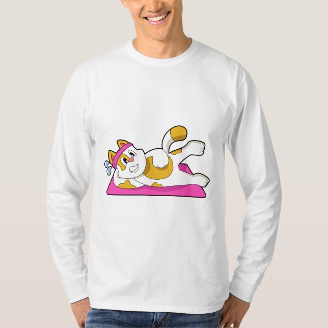 Katt vid Yoga Stretching-övning T Shirt (Framsida)
