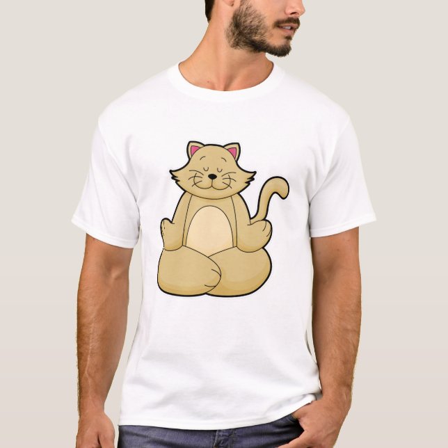 Katt vid Yoga Stretching (Yoga) i Kor-legerad T Shirt (Framsida)