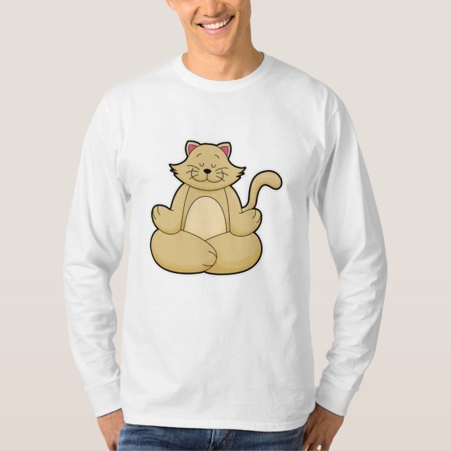 Katt vid Yoga Stretching (Yoga) i Kor-legerad T Shirt (Framsida)