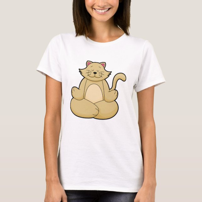 Katt vid Yoga Stretching (Yoga) i Kor-legerad T Shirt (Framsida)