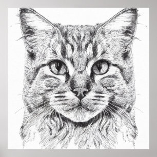 Katt Vild: Illustration av djur Art Teckning Poster