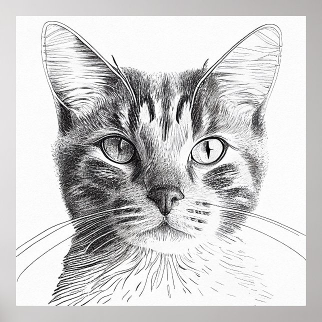 Katt Vild: Illustration av djur Art Teckning Poster (Framsidan)