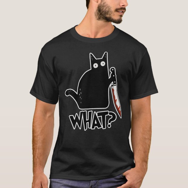 Katt vilken mördande svart katt med Knivar Gift Pr T Shirt (Framsida)