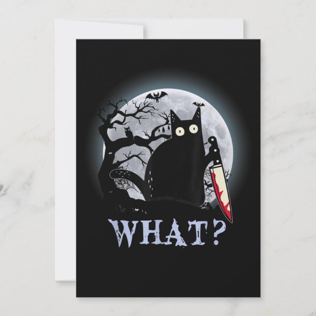 Katt vilken mördande svart katt med Knivar Hallowe Inbjudningar (Framsida)