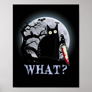 Katt vilken mördande svart katt med Knivar Hallowe Poster