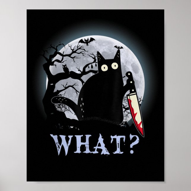 Katt vilken mördande svart katt med Knivar Hallowe Poster (Framsidan)