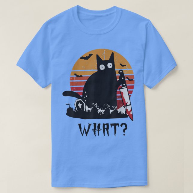 Katt vilken sjörädd svart katt med Knivar Killer H T Shirt (Design framsida)