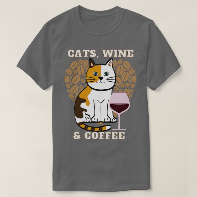 Katt Vin och kaffe (22) T Shirt (Design framsida)