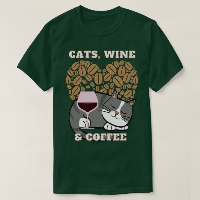 Katt Vin och kaffe (2) T Shirt (Design framsida)