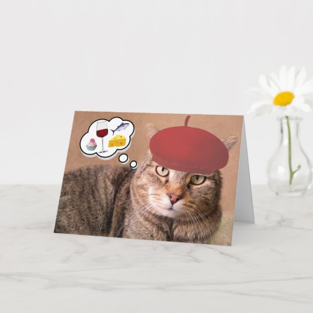 Katt, Vin och ostfödelsedag Kort (Liten växt)