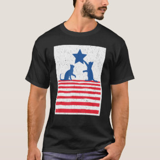 Katt Vintage Amerikansk Flagga 4:e Juli T Shirt